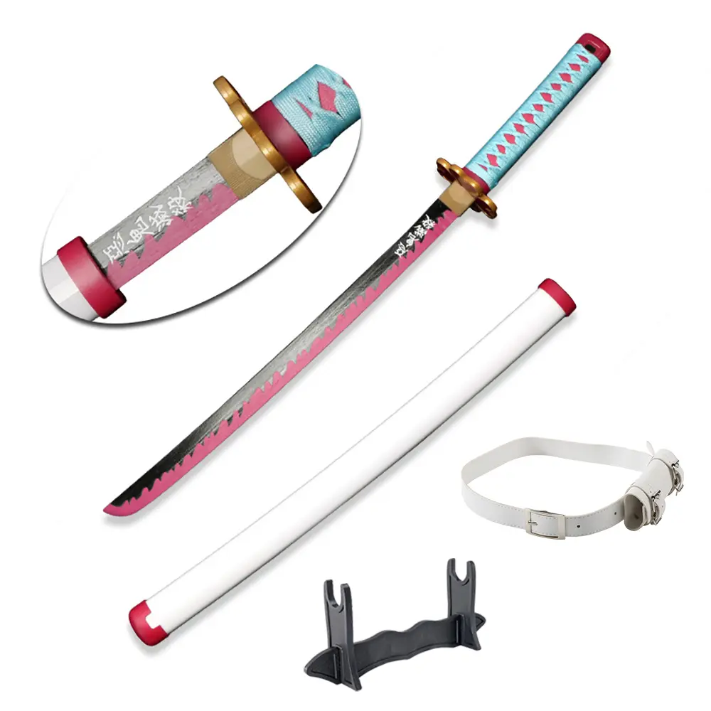 ELERVINO 31-in Plastic Bamboo-Wooden Demon Slayer Kanroji Mitsuri Cosplay Sword, 1x Holder Stand, White Belt, Birthday Halloween Christmas Gift, Toy Sabre for Ages 12+ (1.5 lb), 1 X 31 Inches Cosplay Demon Slayer Sword Kanroji Mitsuri