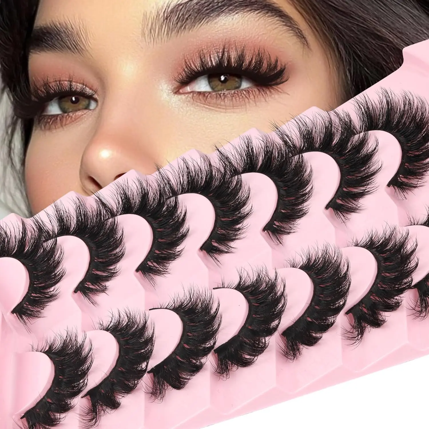 Losha Lashes Volume False Eyelashes Fluffy Cat Eye Lashes (FC03) | 7 Pairs 8-18mm Crisscross Lashes Strips Thick Fake Eyelashes 3D Faux Mink Lashes with Multi-layered Design Imported Fiber