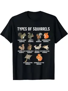 Funny Squirrel Fans T-Shirt-Educational Wildlife Shirt, Showing 9 American Squirrel Species (Eastern Gray Squirrel, Fox Squirrel, Douglas..., skin-friendly softness, street casual look, for adults, weekend casual