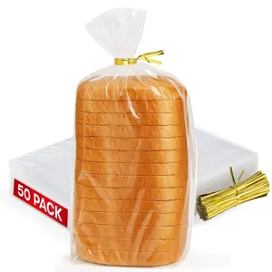 Reusable Plastic Bread Bags - 50 Pack Clear Loaf Bags for Homemade Bread - Perfect for Baked Goods Storage