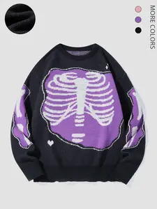 Halloween Outfit Ideas, Men's Colorblock Skeleton Print Drop Shoulder Sweater Knit Pullover, Regular Fit Casual Long Sleeve Round Neck Jumper for Fall & Winter, Fashion Men's Knitwear for Daily Wear,Halloween Costumes.2623