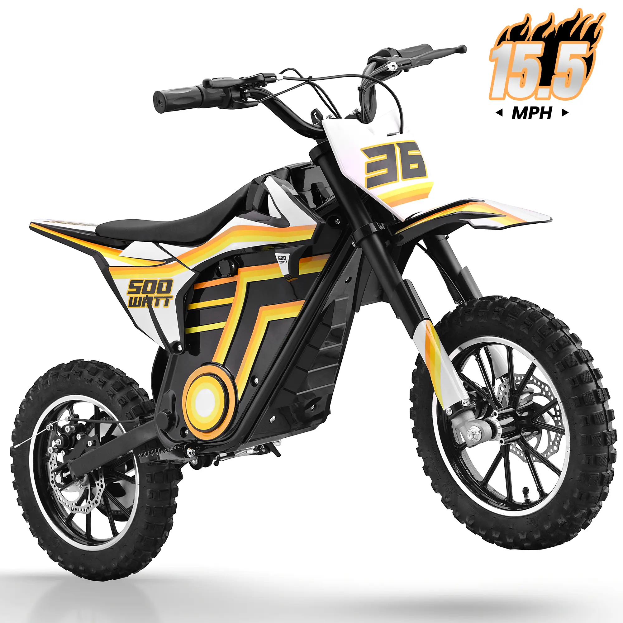 500W Electric Dirt Bike, 36V 15Ah Lithium Battery, Up to 15.5 MPH, 23.6 Miles Range, Hydraulic Suspension, Dual Disc Brakes, Off-Road Electric Motorcycle with 165 lbs Max Load