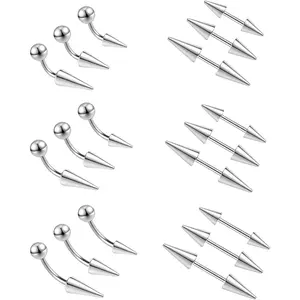 18Pcs Spike Eyebrow Piercing Jewelry, 16G Curved Barbell Vertical Labret Lip Rings, Spike Tragus Helix Earrings Rook Nose Bridge Rings for Women Men