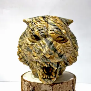 1 count 6 cm Natural Tiger Skin Stone Crystal Carving Tiger Animal Statue Crafts tiger head