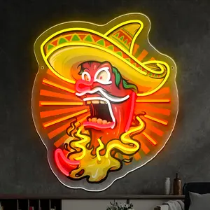 Red Hot Chili Pepper With Hat Artwork Led Neon Signs Light for Wall Decor for Decorating Rooms, Windows, Doors,Party,Bright Beautiful Indoor Home Hanging Art USB Powered cool gadgets