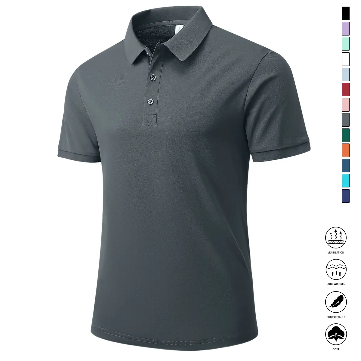 TOOTD Collection - Men's Casual Polo Shirt - Stretch fabric | 200+ GSM | Elastic Cuffs | Solid Color Basic | Men's Bowling & Golf Clothing | Suitable for Everyday Wear | Summer Business Style
