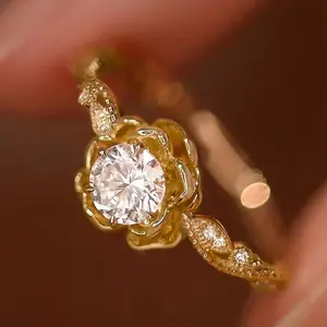 S925 Sterling Silver Zirconia Realistic Rose Flower Ring for Exquisite Women Goddess,Elegant Blooming Floral Statement Jewelry Gift for Wedding,Party & Mother's Day