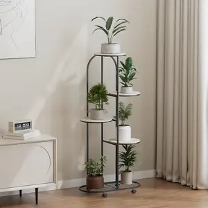 Modern Minimalist Plant Shelving Flower Pot Holder Wrought Iron Corner Multiple Planter Rack Organizer With Wheels For Room Corner Balcony Garden Patio