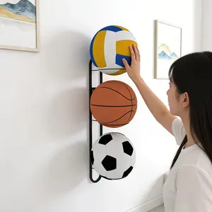 Wall-Mounted Basketball Storage Rack, 4-Layer, 5-Layer, 3-Layer Ball Holder, No Drilling, Indoor Use, Soccer and Volleyball Storage
