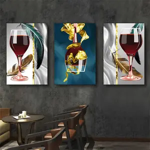 3-piece Luxury Red Wine Glass Art Painting, Wrapped in Waterproof Canvas Printed on Wooden Frame, Suitable for Office, Living Room, Dining Room, Bedroom, Home Wall Decoration. Easy to Hang Gift Hanging Ornaments Artistic Photo christmas gift