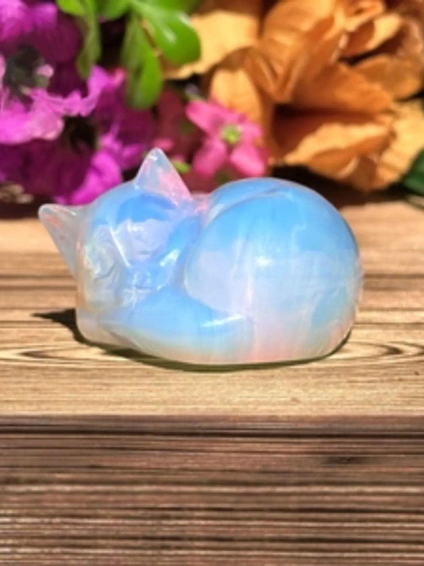 Opal Opalite Cat Statue, Crystal Sleeping Cat Figurine, Crystal Figurines, Gemstone Ornament, Decorative Sculptures, Handcrafted Home Decor, Unique Gift Idea, Desktop Decoration Ornament, Desktop Statue, Decoration Figure