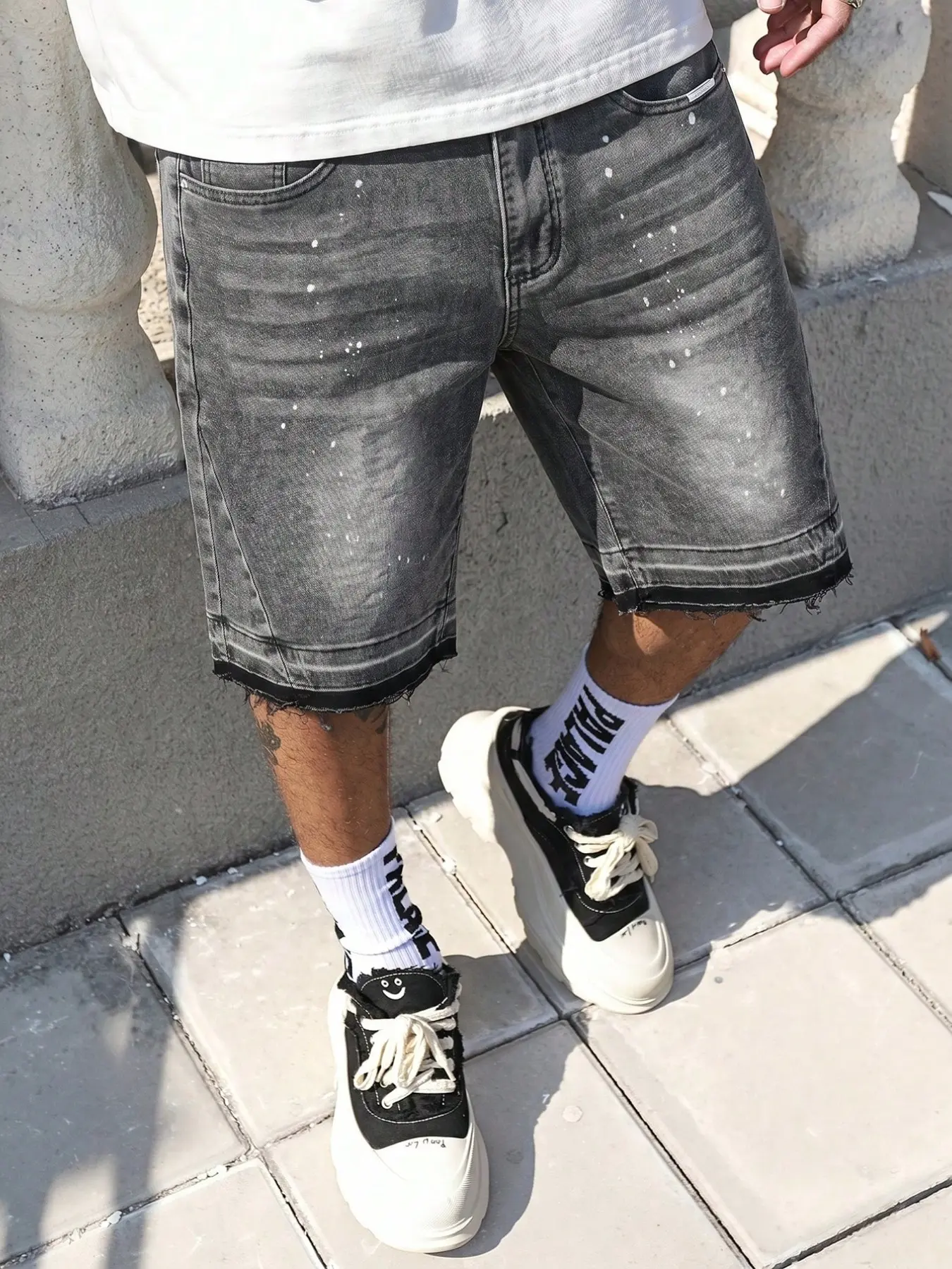 Micro Flare Denim Shorts, Ripped Elastic Waist Jeans, Cotton Mid-Length Pocketed Shorts, Streetwear Y2K Fashion, Summer, Bottom, Loose Baggy Fit