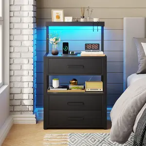 Sikaic Nightstand with Charging Station and LED Lights, LED Night Stand with 2 USB Ports and 2 AC Outlets, Modern End Table with 3 Drawers, Bedside Table with Open Storage for Bedroom DealsForYouDays Summerwins