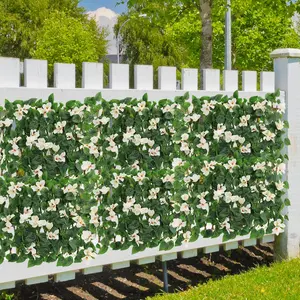 Expandable Fence Privacy Screen for Balcony Patio Outdoor,Decorative Faux Ivy Fencing Panel,Artificial Hedges (Single Sided Leaves) (1, White Flowers)