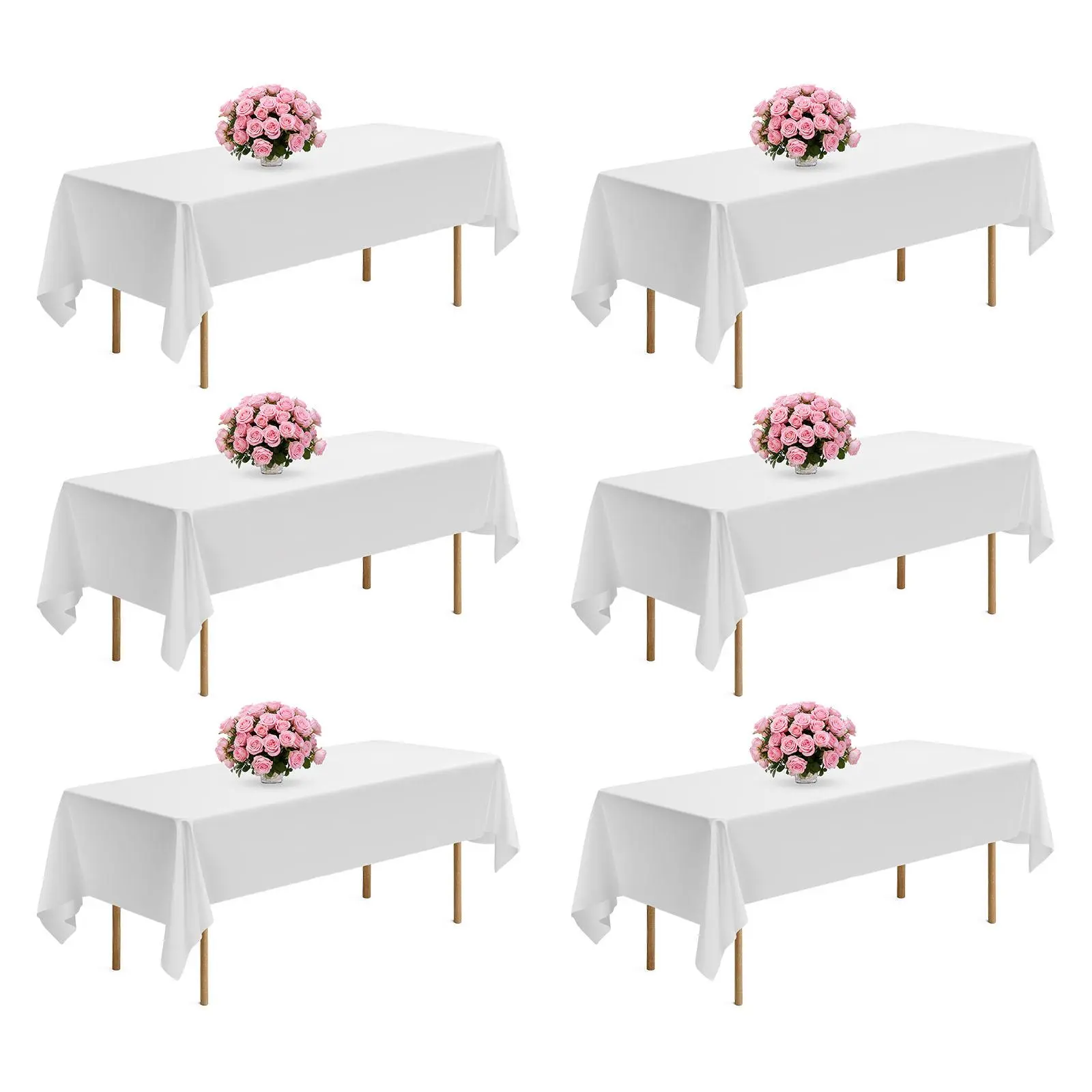 【summerfinds】VEVOR White Tablecloths for Rectangle Tables, 6 Pack, 60 x 102 Inches, Reusable and Machine Washable Table Clothes, Wrinkle-Resistant Polyester Fabric Table Covers for Wedding, Party, Banquet