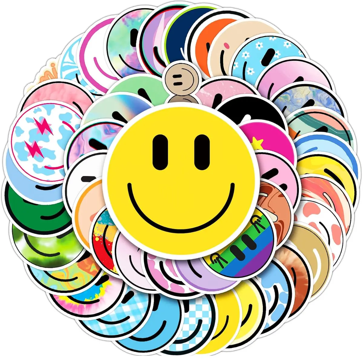 50 PCS Smiling Face Stickers Cute Water Bottle Stickers for Kids Teaching Rewards Notebooks Stationery Luggage Cartoon PVC Happy Sticker Antique Design Waterproof Dustproof Sunproof Easy to Use Best Gift for Children