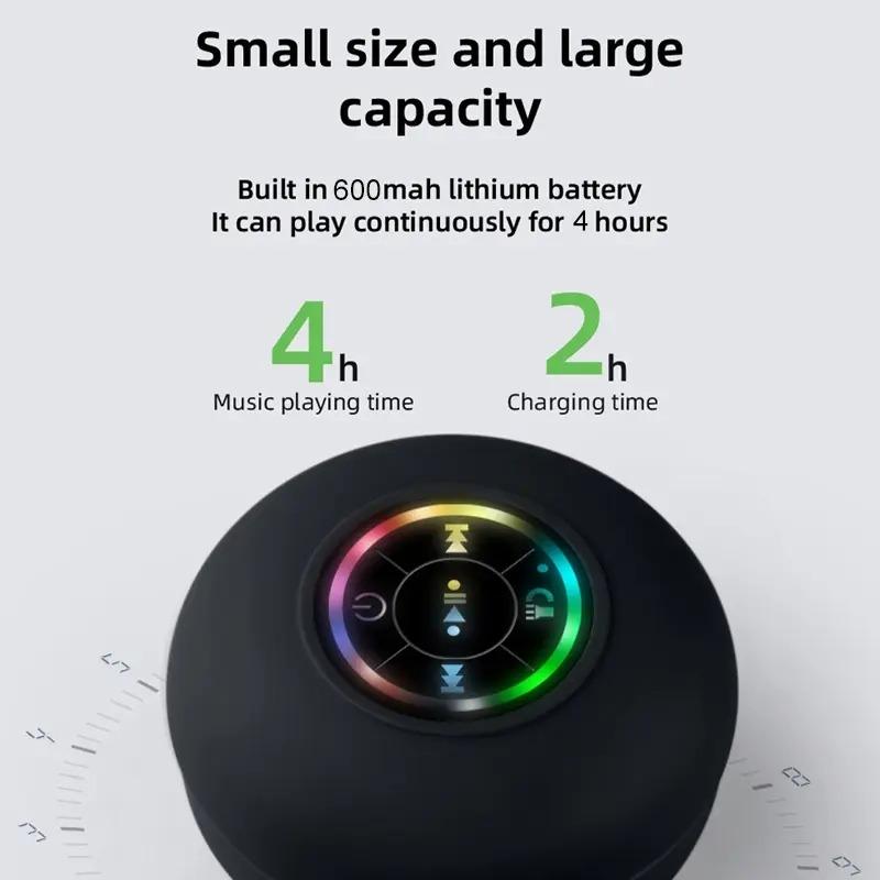 Waterproof Bluetooth-Compatible Speaker with LED Lights, Portable Wireless Mini Speaker for Bathroom, Kitchen and Outdoor Use, IPX4 Water-Resistant