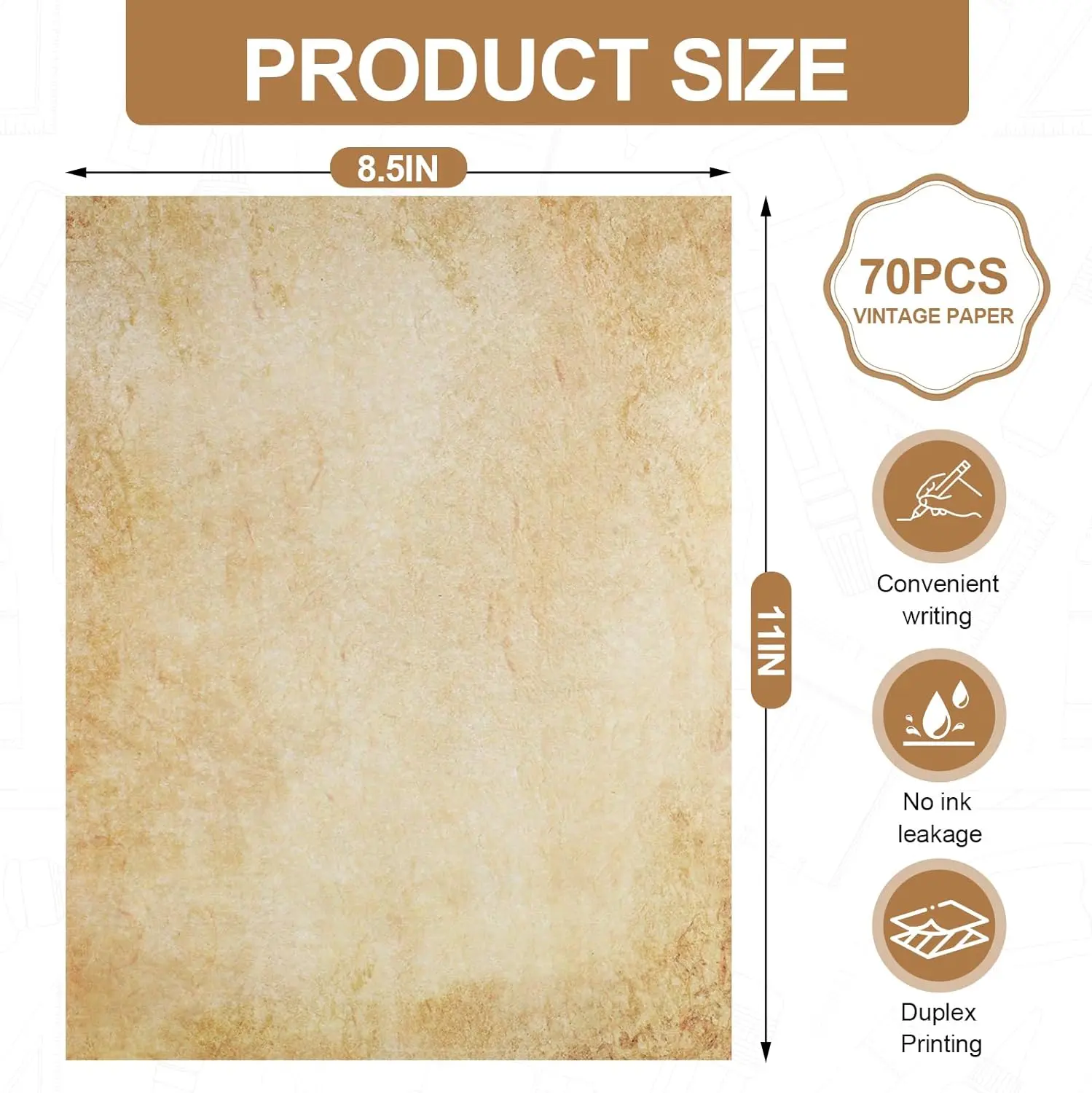 70PCS Vintage Paper 8.5 x 11 in Parchment paper for Writing Letter writing Paper, Decorative Printer Paper for Invitation, Letter, Resume, Award, Diploma, Art, Craft, Certificate Antique