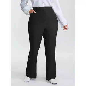 Women's Plus Size Super-Soft Stretchy Spandex Minimalist Basic Fabric Lady Garment Bootcut Pants - Summer Turn-Up Style, Zipper & Pocket, M-6X 2026 Summer Vibes Swimweek