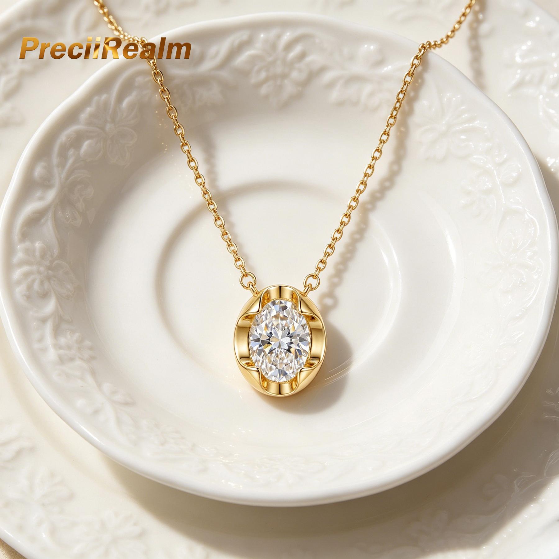 PreciiRealm 14K Gold Crystal Necklace Cubic Zirconia Dainty Choker Necklace, back of the diamond is engraved with a cross ,Fashionable Zircon Necklace for Women