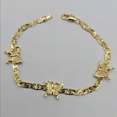 Butterflies Bracelet Gold-Plated 7 Inches Fashion Style with Butterfly Design, Durable Gold Over Stainless Steel, Unisex, No Warranty