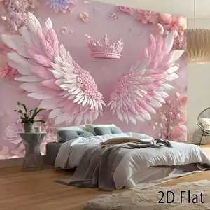 1pc 2D Flat Pink and white feather wings pattern Party Banner, Holiday Decoration, Party Background Theme, Suitable for Birthday Parties, Photography, Weddings, Personality Room Decorations and Party Decorations, Holiday Gifts,1222