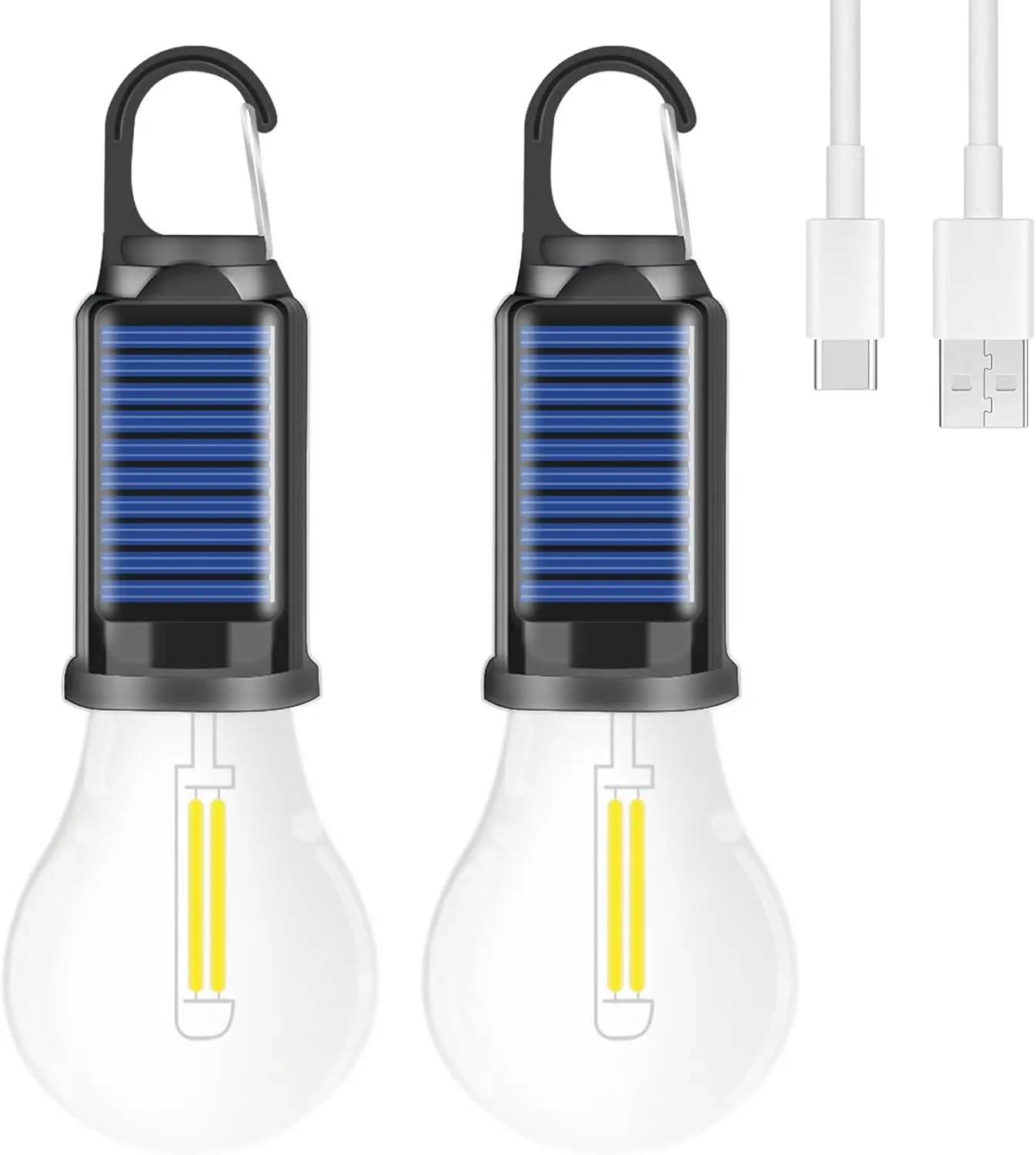Solar Light Bulb for Outdoor, Portable Waterproof Tent Lights with Clip Hook, Rechargeable Outdoor Solar Light for Camping, Backpacking, Emergency