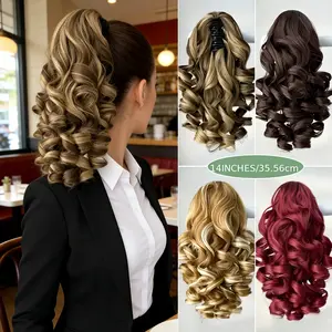 TLL Drawstring Ponytail Extension 14 Inch Curly For White Women Human Hair Short Synthetic Pony Tail Hair Extension With Claw Clip Updo White wig