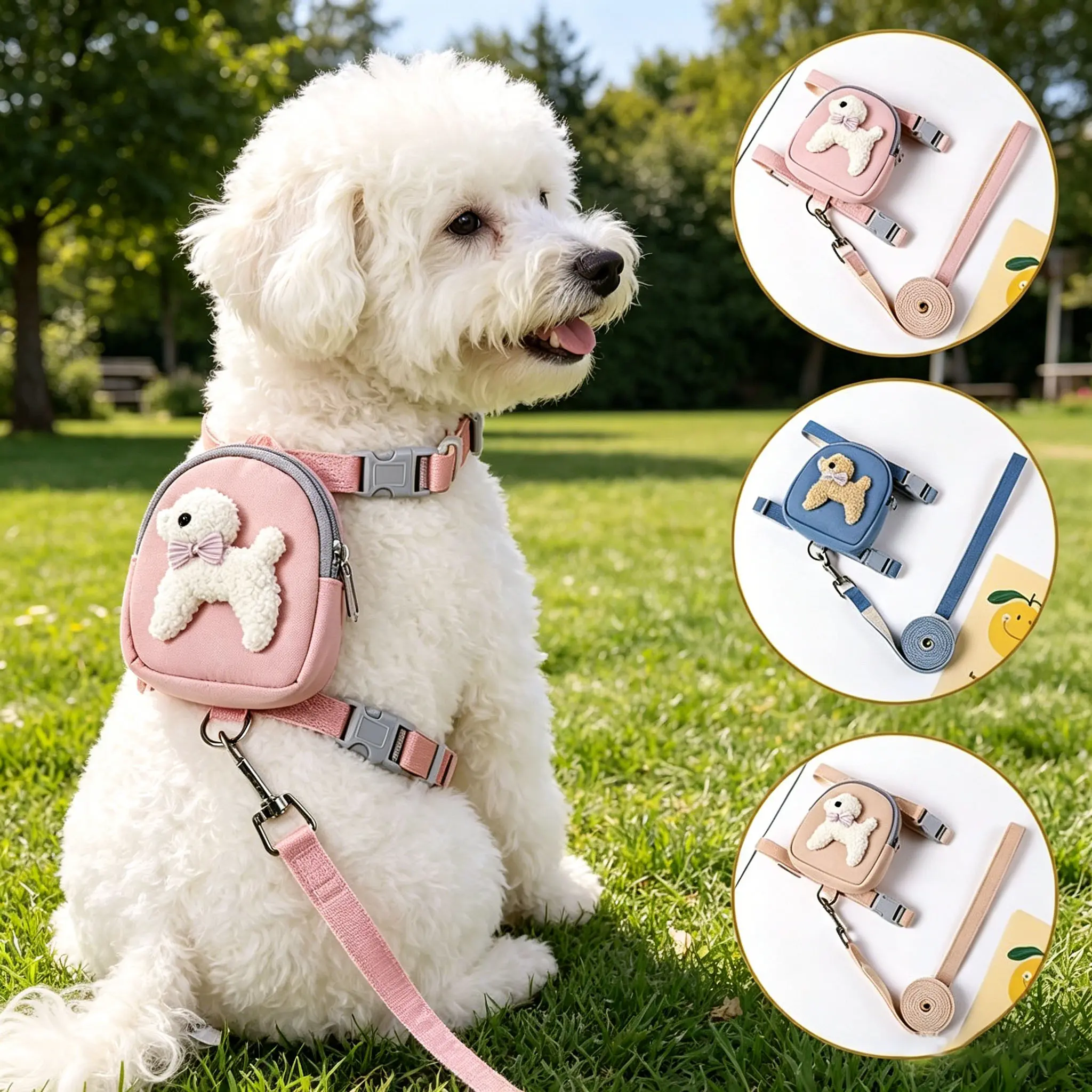 Adjustable Soft Nylon Pet Vest Harness with Backpack, Leash Included, Treat Carrying Pocket - Polyester Outdoor Small Dog Accessory, Blue/Pink Options