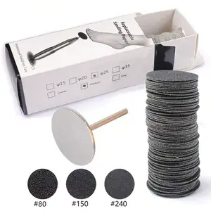 100pcs Box 25mm Sanding Paper with Metal Shaft, Foot File Callus Remover, Replacement Sandpaper Disc, Easy to Remove Cutin Dead Skin