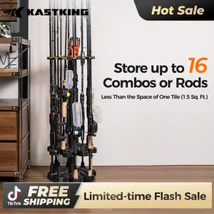 KastKing V16 Fishing Rod Rack With Rotating Base AND KastKing White Patented V15 Vertical Fishing Rod Holde- Fishing Pole Rack Holds Up to 15 Fishing Rods or Combos, Lightweight and Durable ABS Construction, Space-Saving Fishing Rod Holders for Garage