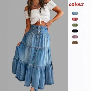 25 year Bohemian A-line layered cake denim skirt
