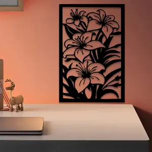1pc Lily Metal Wall Art, Lily Statue Mural, Perfect for Courtyard Wall, Spring Decor, Ideal Gift for Plant Lovers, Hollow Iron, Decoration, Artistic