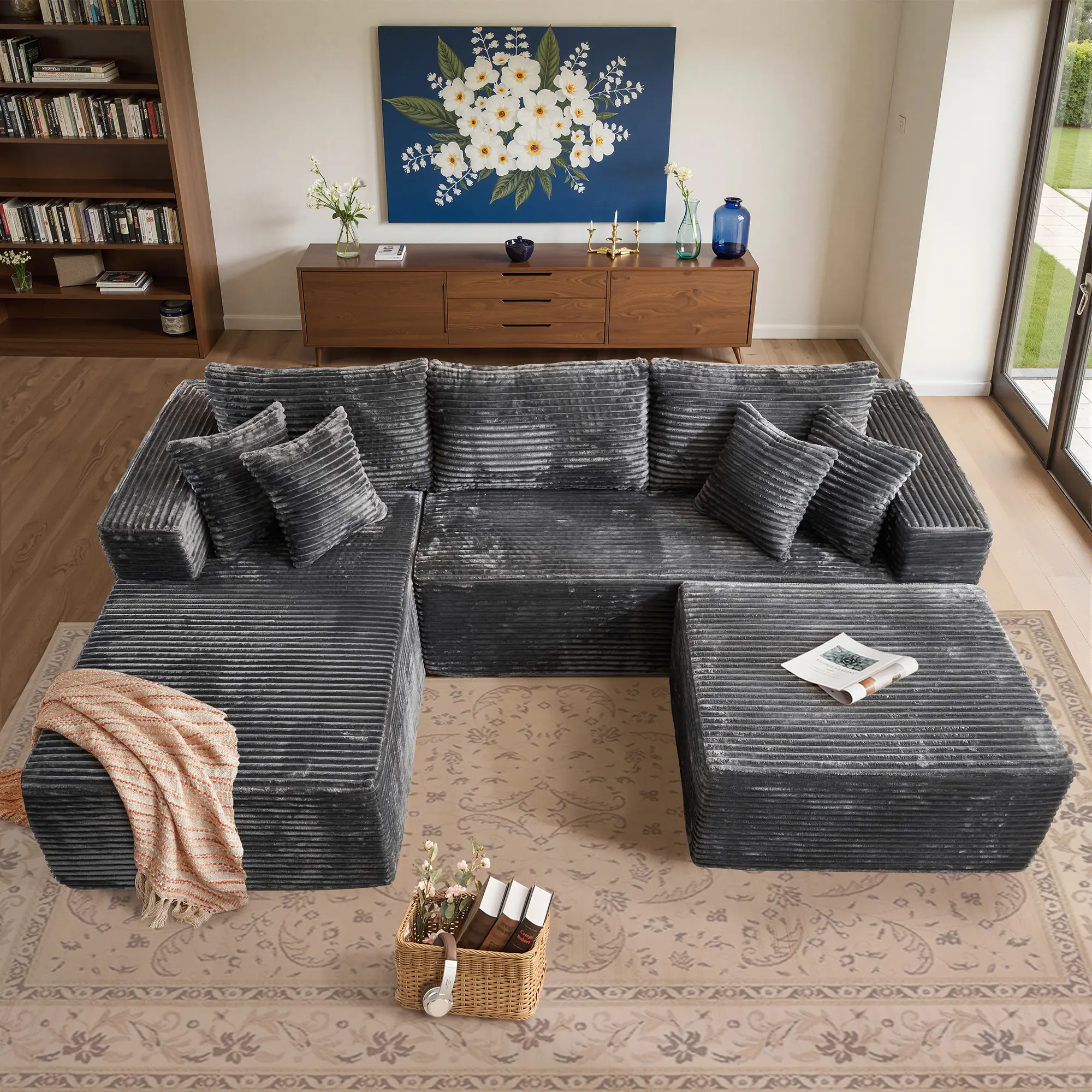 Grey Left Chaise With Ottoman