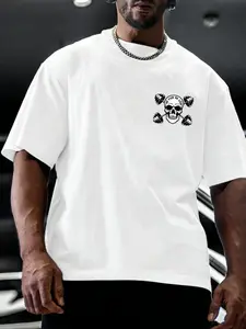 Men's Casual Sporty Short Sleeve T-Shirt, Fitness Print, Comfortable Daily Wear, Fashionable Basic, Versatile Essential