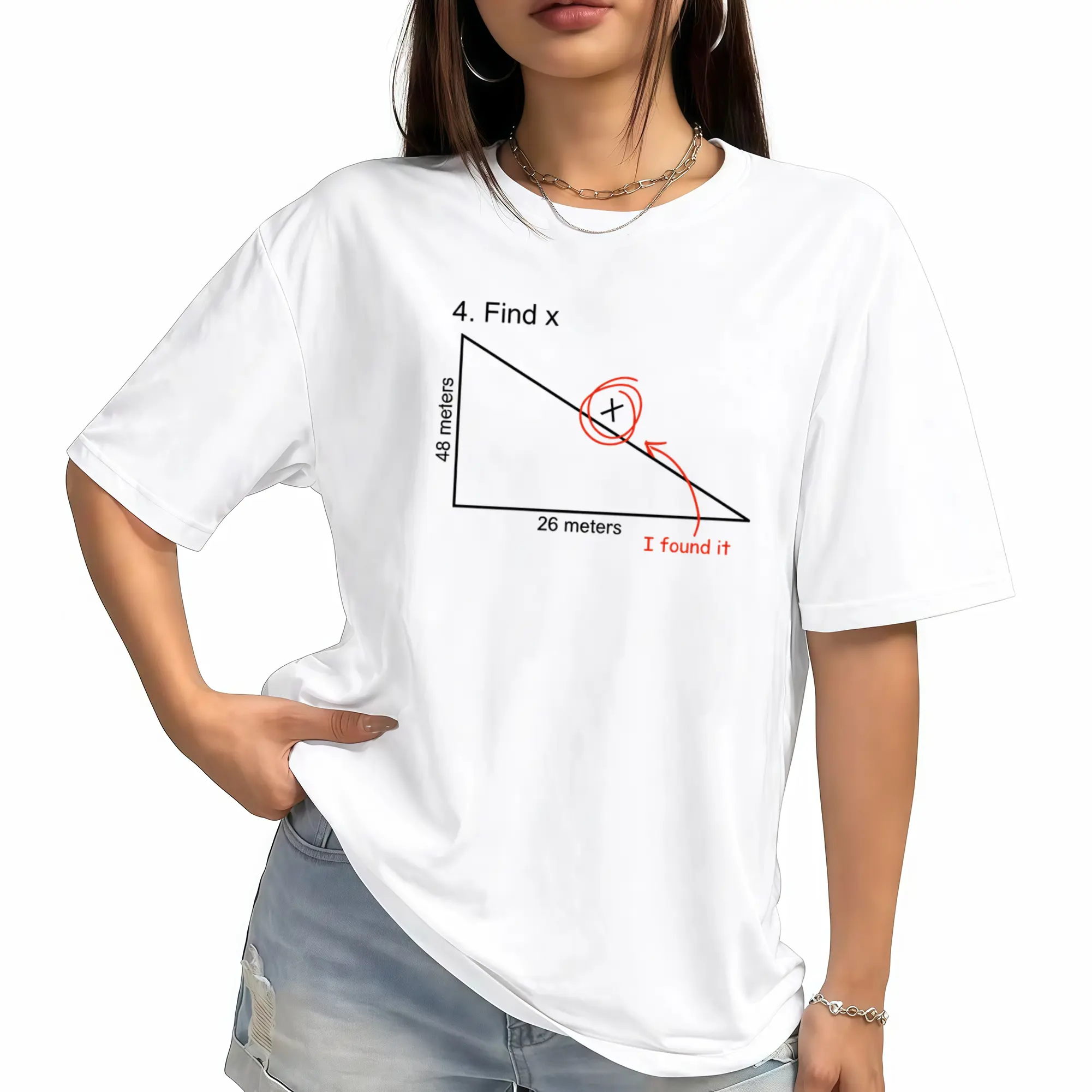 Women's Cotton Fabric Casual Apparel Find X Math Teacher T-Shirt - Funny Sarcastic Dad Joke Graphic, Comfortable Fit, Novelty Gift, Flat, Lady