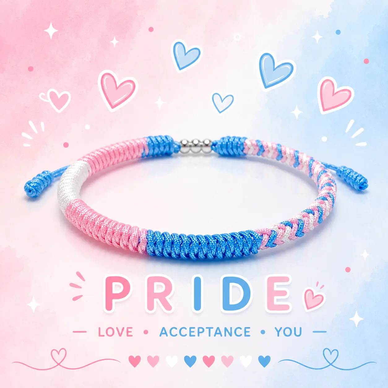 Transgender Pride Bracelet, Trans Bracelet, LGBTQA+ Proudly Love Boho Style Wrist Wrap Bracelet, Surfer String Bracelet, Amulet and Boho Rope Bracelet Bangles for Men Women