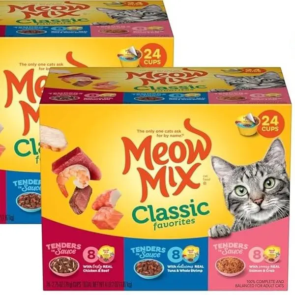 Meow Mix Tender Favorites Poultry & Beef Variety Pack, Wet Cat Food, 2.75 oz Cup (24 Pack)