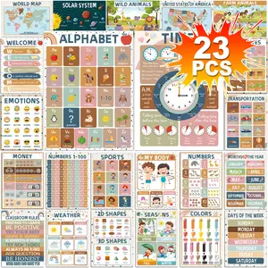 23 PCS Boho Posters Alphabet Educational Poster Homeschool Supplies Classroom Learning Poster for Teacher Boho Decoration Language ASL Poster Classroom Bookmark