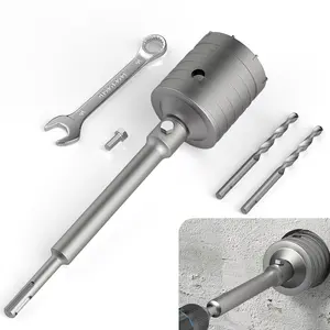 Concrete hole saw kit, including 65/115/150mm drill bits and a 220mm SDS Plus connecting rod, high-strength steel triple-blade cutter, suitable for drilling holes (65mm) in concrete, brick, and stone walls. outdoorfun