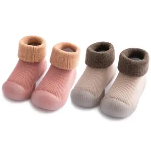 2 Pairs Baby Sock Shoes, Non-Slip Soft Sole Slippers for Infants & Toddlers, Warm Fuzzy First Walking Shoes for Boys and Girls
