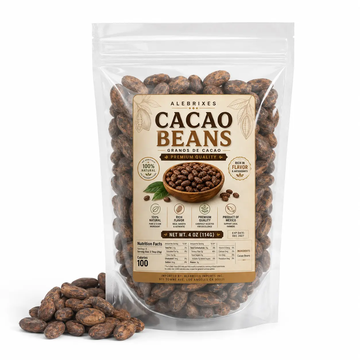 Alebrixes | Whole Cacao Beans 4 oz (114 g) | Granos de Cacao -Raw Cacao Beans | Authentic Mexican Raw Cacao - Premium Quality | Natural - Imported from Mexico