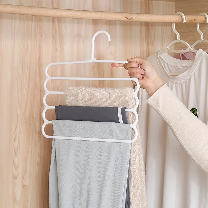 Heavy Duty 5-Tier Pants Hanger, Space-Saving Closet Organizer with 50mm Wide Spacing, Anti-Slipping Multifunctional Hanger for Jeans, Leggings, Scarves, Metal Home Closet Storage Solution