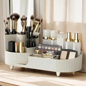 1pcThis 360° rotating cosmetic display box, Makeup tool organizer, features five slots for storing makeup brushes, nail polish, and art supplies. The 360° rotation makes it easy to access items, and it fits perfectly on a vanity or in the bathroom