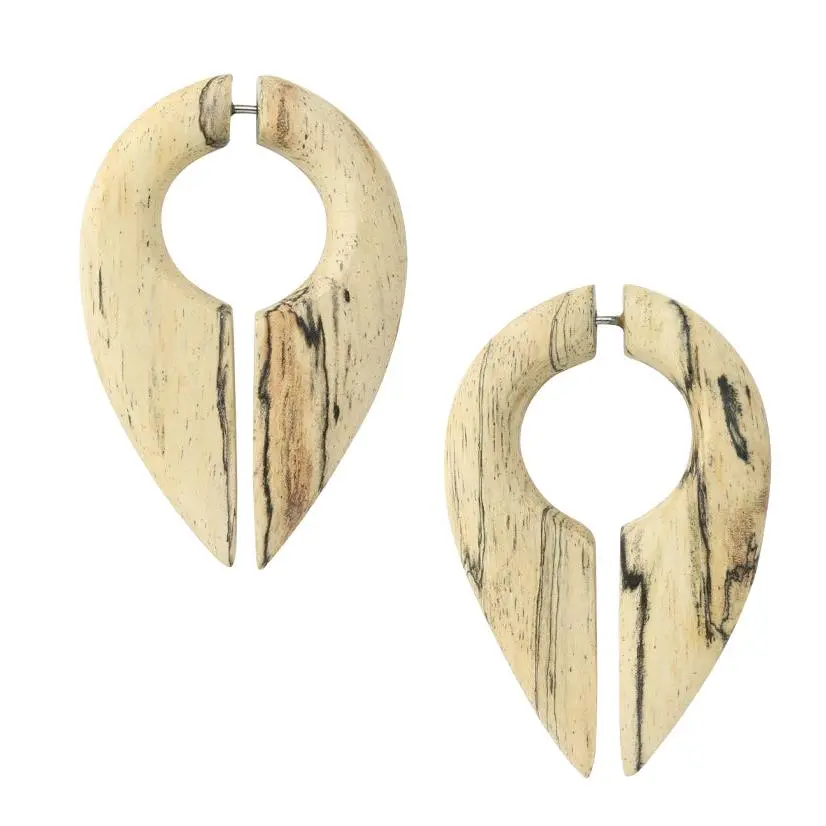 Pocket Tamarind Wood Fake Gauge Keyhole Earrings