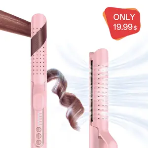 Betahouse Airflow Curling Iron for Lasting Curls - Flat Iron Hair Straightener and Curler 2 in 1, Anti-Scald Ionic Curling Wand 1 Inch, 360° Cool Air, 5 Temps & Dual Voltage for Long Short Hair, Pink