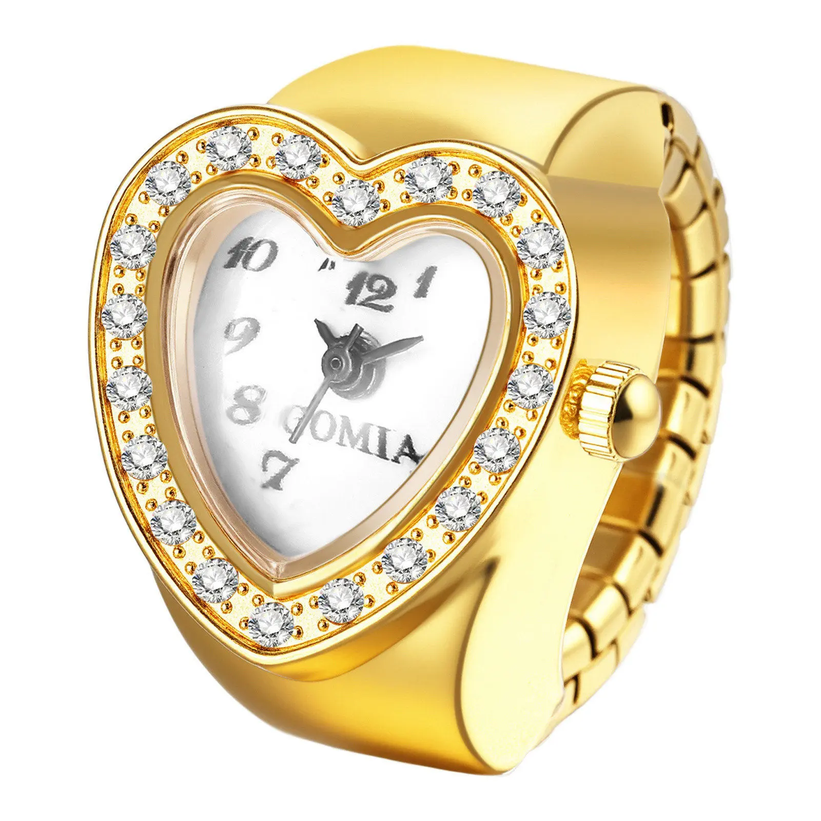 OIDEA Women's Elegant White Quartz Watch Set - Heart Shape Face, Adjustable Stainless Steel Stretch Band, Sparkling Diamond-Accent Case, Rhinestone Decorated Watch, Arabic Dials, Analog Novelty Ring for Women Fashion Accessories, Accessories For Women