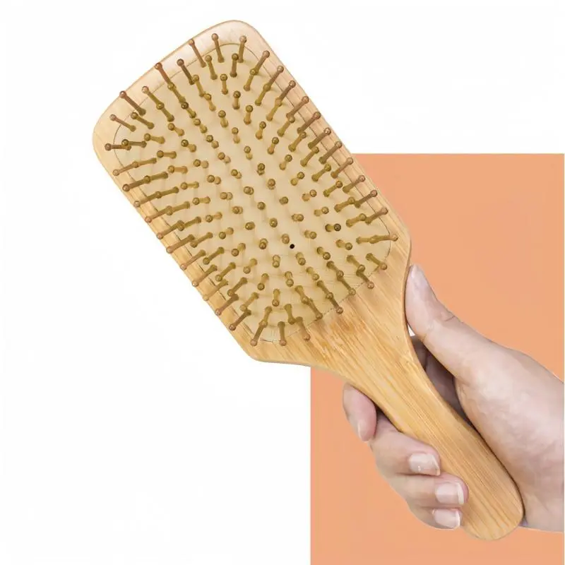 Natural Bamboo Cushion Massage Comb, Head Massage Brush for Hair Care, Professional Wooden Hairbrush for Scalp and Relaxation, Hair Detangling Comb, Wide Tooth Comb, Grooming Comb