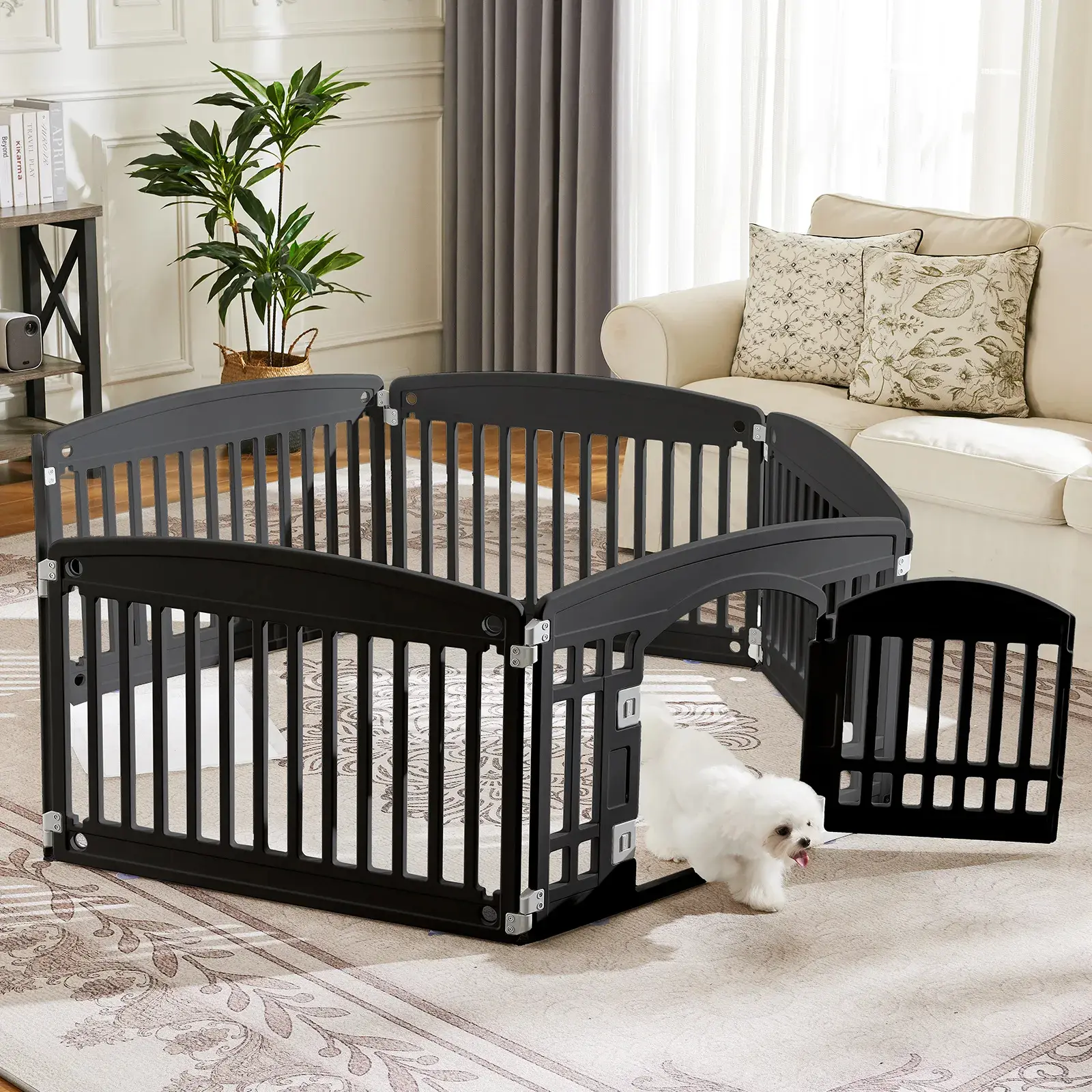Plastic Dog Playpen - 4/6/8/10/12-Panel, 24/32" Expandable Durable Pet Enclosure, 15.70 lb, 35.60 x 4.10 x 25.00 inches Indoor-Outdoor Portable Exercise Puppy Playpen with Secure Locking Door