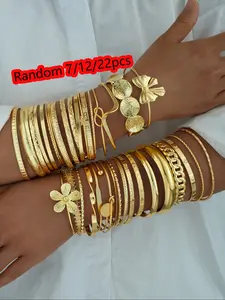 Random 7/12/22 Piece Bangle Bracelet Set, Elegant Open Cuff Design, Zinc Alloy Chain, Perfect for Women Daily Wear, Dates & Parties Gifts